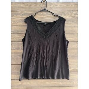 Carole Little Woman Plus Size 2X Black Ribbed V-Neck Tank Top Lace Trim